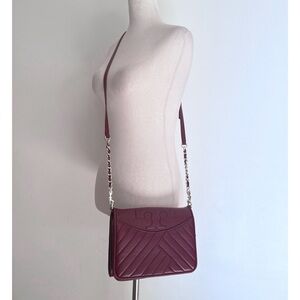 TORY BURCH Alexa Gold Chain Strap Imperial Garnet Burgundy Crossbody Bag Purse​